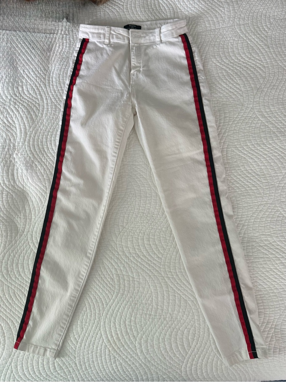 Bershka White Denim with Black Brand Label